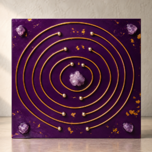 Tesla Antenna – Large Tesla Frequency Art Plate with Copper, Amethyst & Gold Leaf