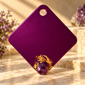 Tesla Purple Plate with Fluorite & Gold Leaf – Handmade Energy Art