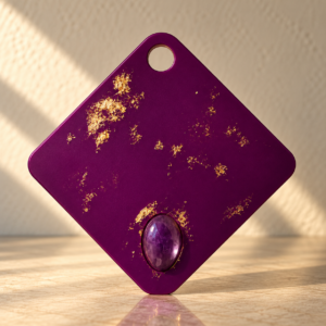 Fluorite & Gold – Small Tesla Frequency Plate with Gold Leaf